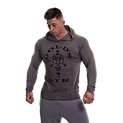 Golds Gym Men's Long Sleeve Hooded T Shirt - US L - Grey Marl