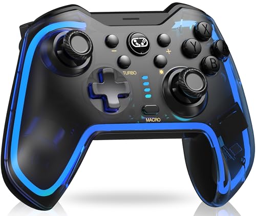 ELISWEEN Switch Controller, LED Wireless Switch Controllers Compatible with Nintendo Switch Controller/Lite/OLED, COOL RGB Switch Pro Controller Work with iOS/Android/PC with Macro, TURBO & Wakeup