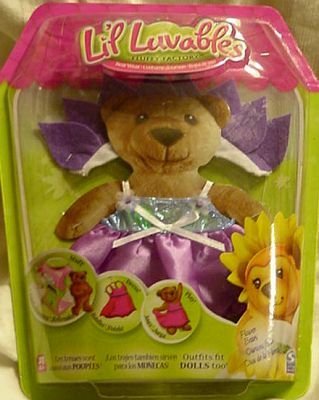 Lil Luvables Fluffy Factory Purple Flower Bear Wear