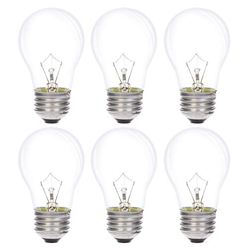 Simba Lighting Appliance Light Bulb A15 25W (6 Pack) Incandescent Mini-Standard Shape with E26 Standard Medium Screw Base for Refrigerators, Ovens, 110V 120V 130V, Dimmable, 2700K Warm White