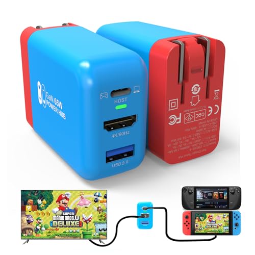 65W Switch Dock Charger Portable Travel TV Docking Station with 4k HDMI Compatible for Nintendo Switch/Switch OLED/Steam Deck/ROG Ally/iPhone 15 /MacBook/USB C with Fast Charging