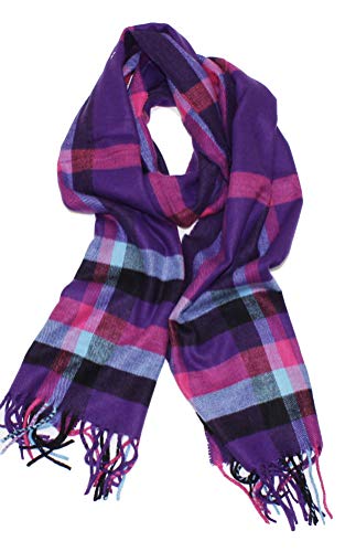 LibbySue--Classic Buffalo Check, Plaid, Cashmere Feel Winter Scarf (Purple Hot Pink Plaid)
