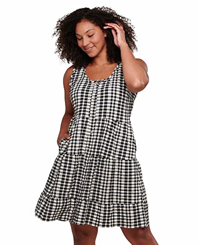Toad&Co Manzana Tiered Sleeveless Dress, Salt Gingham, Medium