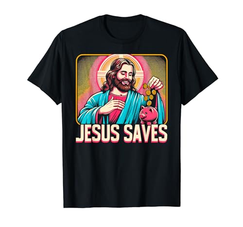 Retro Jesus Saves Money, Christian Bank Employee Piggy Bank T-Shirt