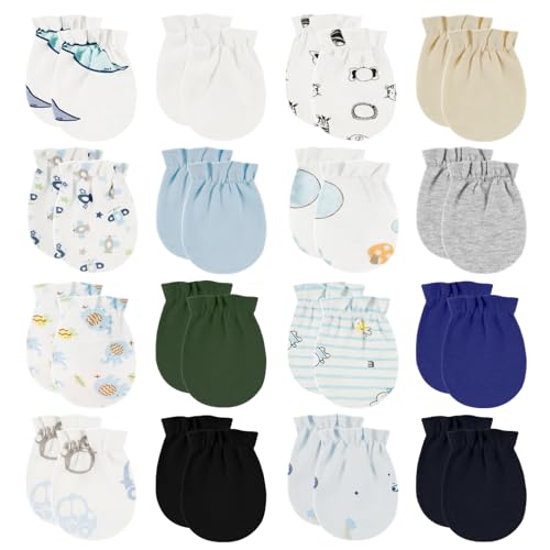 ONESING 16 Pairs Baby Mittens Newborn Mittens No Scratch 0-6 Months Warm Mittens for Newborn Baby Boys Girls
