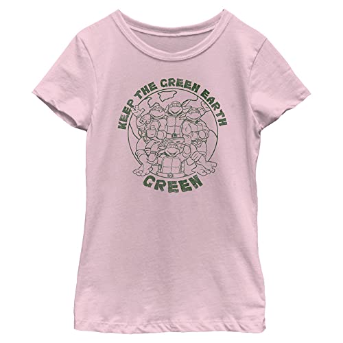 Nickelodeon Teenage Mutant Ninja Turtles Green Earth Girls Short Sleeve Tee Shirt, Light Pink, Small