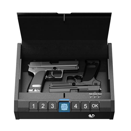AINIRO Gun Safe for Pistols - Biometric Gun Safe for Handgun, Quick-Access Gun Lock with Fingerprint Identification or Key Pad, Firearm Storage Home Bedside Nightstand Car