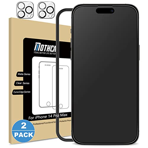 Mothca [2+2 Pack Matte Glass Screen Protector for iPhone 14 Pro Max with Camera Lens Glass Protector Anti-Glare & Anti-Fingerprint Tempered Glass Clear Film Bubble Free Case Friendly Smooth as Silk