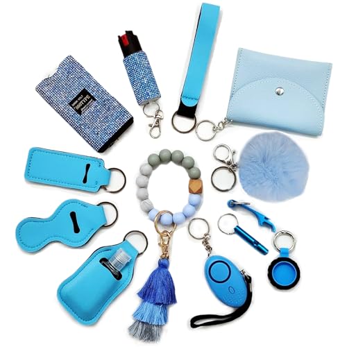 BATUMEYE Gift Set for Woman with Pom Pom Ball,Lip Balm Lanyard,Card Holder, Whistle,Travel Bottle Holder,BottleOpen(blue)