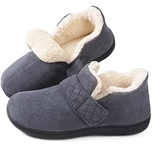 Zizor Women's Ivy Adjustable House Shoes Indoor Outdoor (Dark Grey, Size 7)