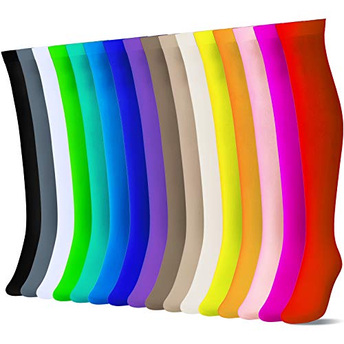 Geyoga 16 Pairs Women's Nylon Stockings Colorful Opaque Socks for Women Girl Size 13/16/22 Inch Halloween Cosplay (22 Inch)