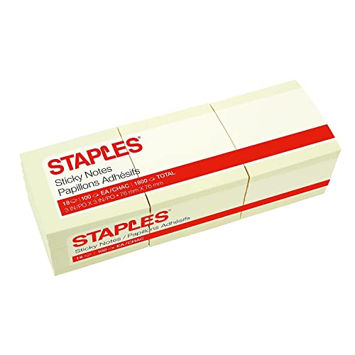 Staples 860852 Stickies Recycled Notes Blank 3-Inch X 3-Inch Yellow 18 Pads/Pk (S-33Yr18)