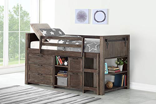 DONCO Kids Rodeo Country Twin Barn Door Low Bed in Brushed Shadow Finish-Combo A Loft