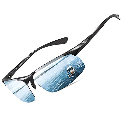 Duco Men's Sports Polarized Driving Carbon Fiber Sunglasses for Men UV400 Protection DC8277 (Black Frame Blue Lens)