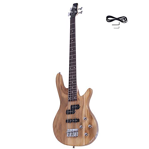 Kcelarec Electric Bass Guitar Full Size 4 String Exquisite Stylish Bass with Power Line and Wrench Tool (Burlywood Color)