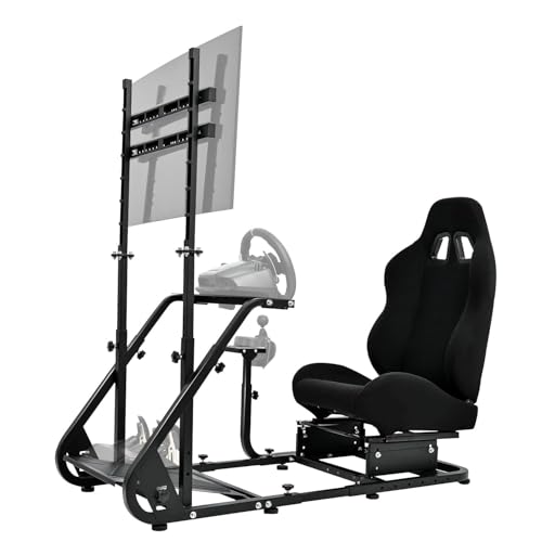 Supllueer Racing Simulator Cockpit with TV Mount&Gaming Seat Fit for Logitech/Thrustmaster/Fanatec GPRO G29 G920 G923 T128X T300RS GT,Sim Driving Race Stand Without Steering Wheel/Pedal/Shifter/TV