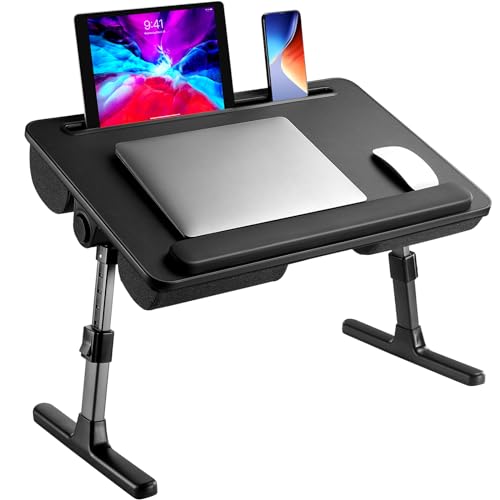 HUANUO Laptop Bed Desk, Computer Lap Tray for Couch Sofa Floor, Foldable Table with Height Adjustment & 35° Adjustable Tilt Angle for Working, Eating, HNLD19