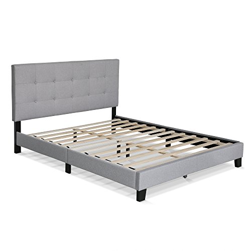 Furinno Laval Button Tufted Upholstered Platform Bed Frame, Queen, Glacier