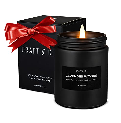 Scented Candles for Men | Lavender and Wood Scented Candles | Christmas Scented Candles, Soy Candles, Mens Candle, Woodwick Candles | Long Lasting Winter Candle | Black Lavender Candles for Home