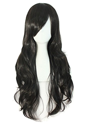 MapofBeauty 28' 70 cm Long Curly Hair Ends Costume Cosplay Wig (Black)