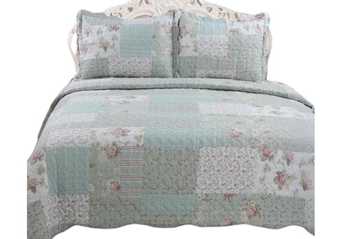 English Roses Quilt Set, Cotton Rich, Prewashed, Preshrunk; as Bedspread, Bedcover, Coverlet, Bed Throw Spreads Full Size Bedspreads, Summer Quilts, Lightweight Summer Bedspreads Queen Size Oversized