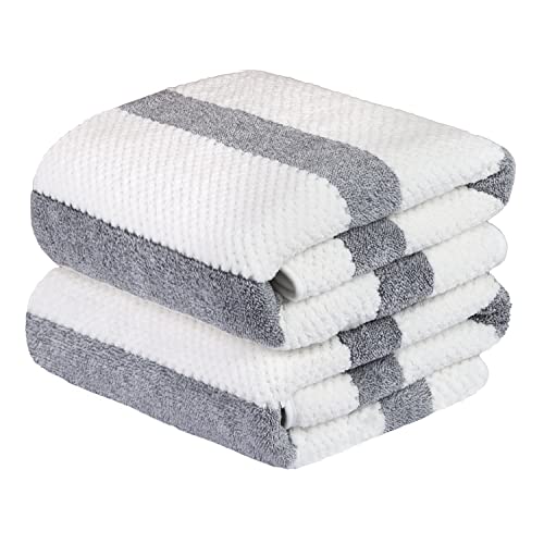 JML Microfiber Bath Towels, Bath Towel 2 Pack(30' x 60'), Oversized, Soft, Super Absorbent and Fast Drying, Multipurpose Use for Sports, Fitness, Yoga, Waffle Stripe Grey