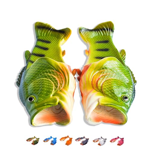 Coddies Fish Flip Flops | The Original Bass Fish Slippers (Green | 5-6 Men | 7-8 Women | EU 38-39)