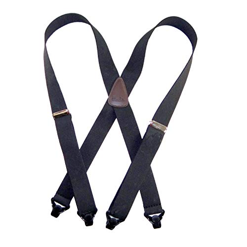 Hold Up Suspenders for Men - Ski-Ups Mens Black 1 1/2' Heavy Duty Suspenders for Men with USA Patented Black Composite Plastic Heavy Duty Gripper Clasps - Versatile and Durable Ski Suspenders