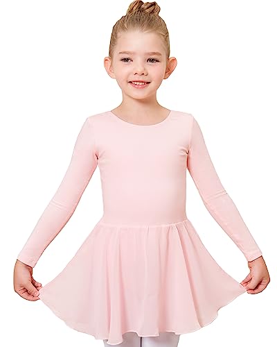 Stelle Ballet Leotards for Girls Long Sleeve Toddler Dance Leotard Outfits with Skirt Classic (Ballet Pink,4T)