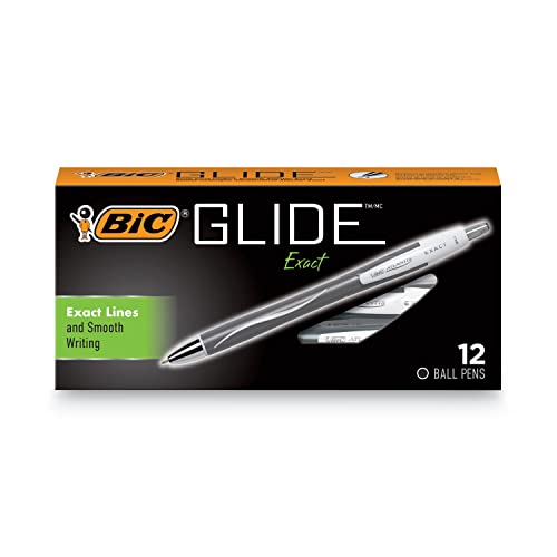 BIC Glide Exact Retractable Ball Point Pen, Fine Point (0.7 mm), Black, Precise Lines For Clean Writing, 12-Count