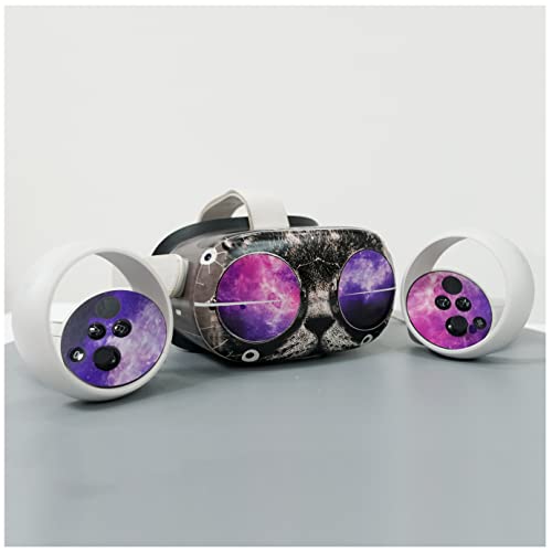 Vr Stickers for Oculus Quest 2, YIJIO Stickers Decal Compatible with Meta Quest 2 Full Warp Cartoon Skin Protective Vinyl Sticker for Headset and Controllers (Glasses Cat)
