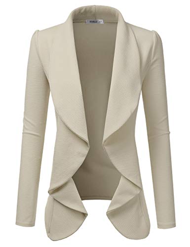 DOUBLJU Classic Draped Open Front Long Sleeve Business Casual Work Deconstructed Blazer Jackets for Womens with Plus Size