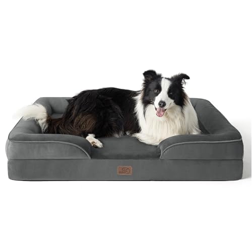 Bedsure Orthopedic Dog Bed for Large Dogs - Big Washable Dog Sofa Beds Large, Supportive Foam Pet Couch Bed with Removable Washable Cover, Waterproof Lining and Nonskid Bottom, Dark Grey