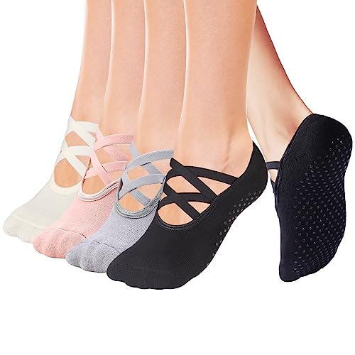 Cooque Yoga Socks for women with Non-Slip Grips Straps - for Pilates, Pure Barre, Ballet, Dance, and Barefoot Workouts
