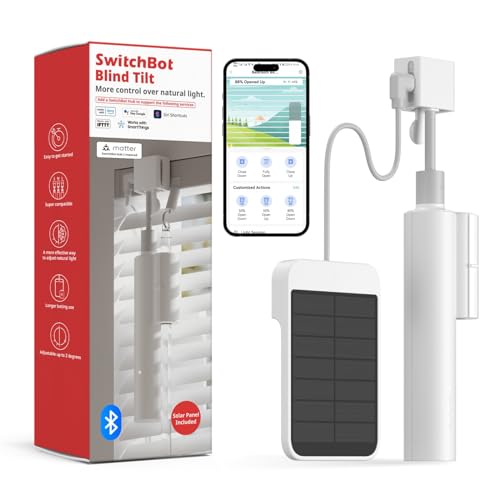 SwitchBot Blind Tilt Motorized Blinds - Smart Electric Blinds with Bluetooth Remote Control, Solar Powered, Light Sensing Control, Add Hub to Make it Compatible with Alexa & Google Home