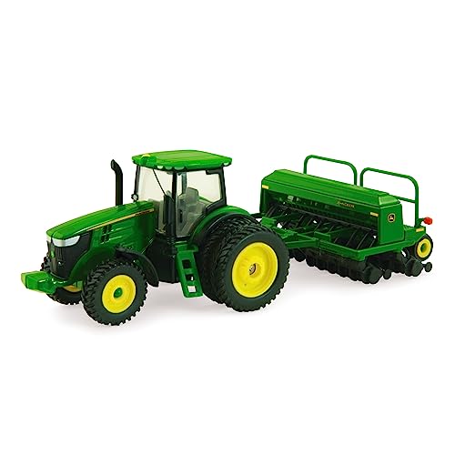 ERTL John Deere 7215R Tractor with 1590 Grain Drill Replica - 1:64 Scale - Authentic Die-Cast and Plastic Replica- John Deere Tractor Toys, Green
