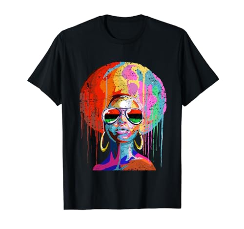 Womens Black Queen Afro Melanin Dripping Juneteenth T-Shirt