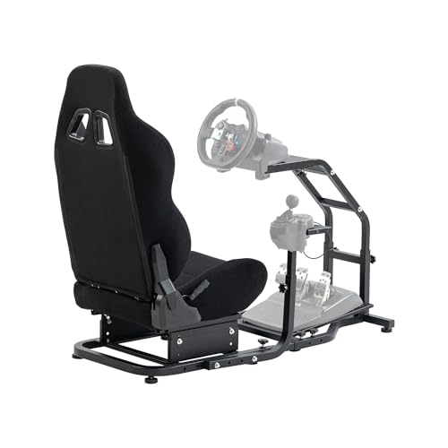 Marada Racing Sim Cockpit Stand with Black Seat Compatible with Logitech/Thrustmaster/PXN G29, G920, G923, T300RS, T150 Adjustable Gaming Stand, Wheel & Pedal & Shifter Not Included
