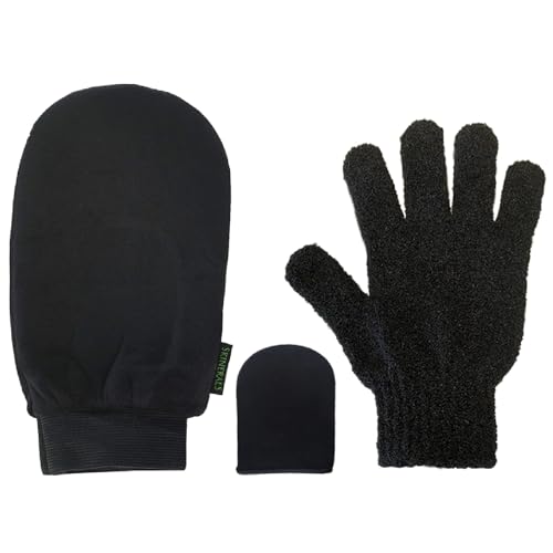 Skinerals Self Tanner Mitt Set, Ultra Soft Double-Sided Application Tanner, Exfoliating Glove and Face Mitt for the Most Even Tan, Tanning Mitt Applicator for Back and Body, Washable, 3 ct
