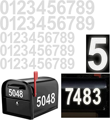 Reflective Mailbox Numbers Sticker Decal Die Cut Classic Style Vinyl Waterproof Self Adhesive 5 Sets (3' x 3 set , 4' 2 set) for Signs, Door, Cars, Trucks, Home, Business, Address Number (0-9)