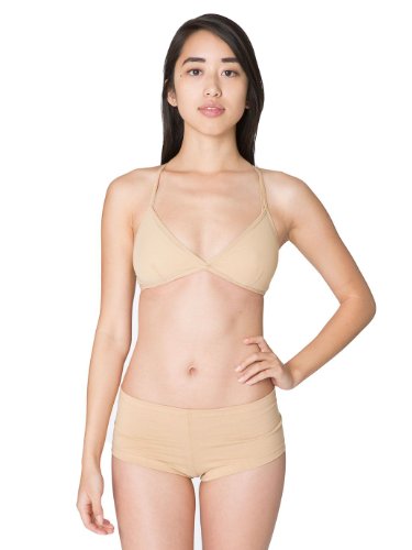American Apparel Women's Nylon Spandex Micro-Mesh Triangle Cross-Back Bra Size S Nude