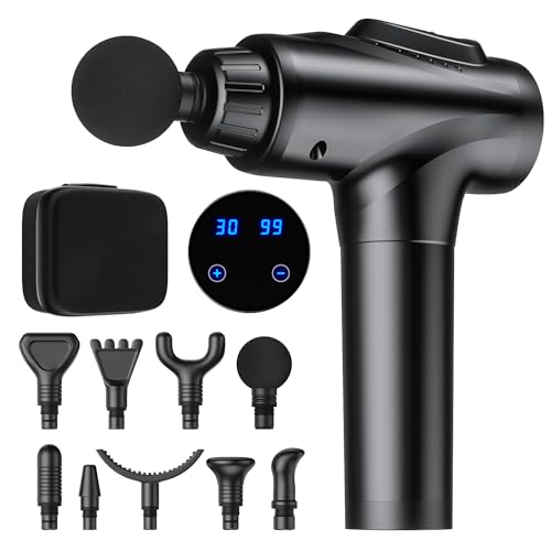 AYURA Massage Gun, Percussion Massager Gun with 30 Speed Levels & 9 Massage Heads, Handheld Electric Muscle Massager for Any Pain Relief, Gifts for Families and Friends (Black)