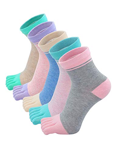 Hellomamma Women's Toe Sock Woman Ankle Five Finger Sock Cotton Athletic Running Toe Sox for Girls 5 Pairs