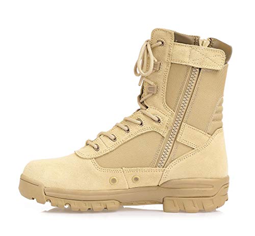 Thowi Men's Military Tactical Boots Army Jungle Boots with Zipper（Tan,Size11)