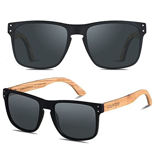 ANDWOOD Mens Sunglasses Polarized UV Protection Wooden Frame Beach Sun Glasses Womens Square Wood Shades