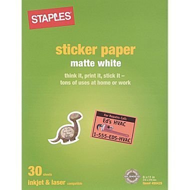 Staples Matte White Sticker Paper 8.5 X 11 (60 Sheets)
