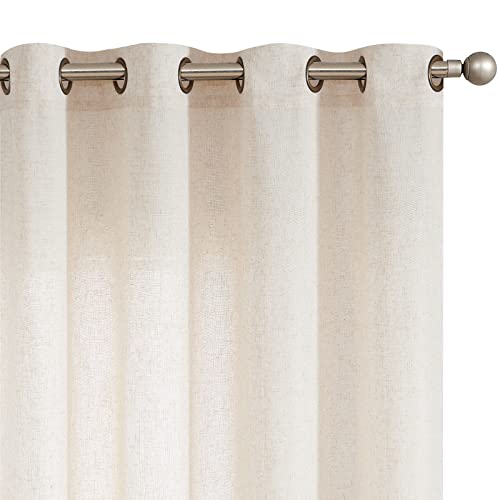 jinchan Linen Beige Curtain 100 Inch Extra Wide for Patio Sliding Glass Door Room Divider Farmhouse Grommet Top Light Filtering Window Drape for Bedroom 100x84 Crude 1 Panel