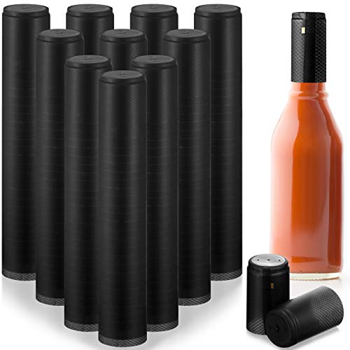 Zonon 200 Pieces PVC Heat Shrink Capsules Hot Sauce Bottles 28 x 50mm Wine Bottle Capsules Shrink Caps for Wine Bottles, Woozy Bottles 5oz 10oz(Black)