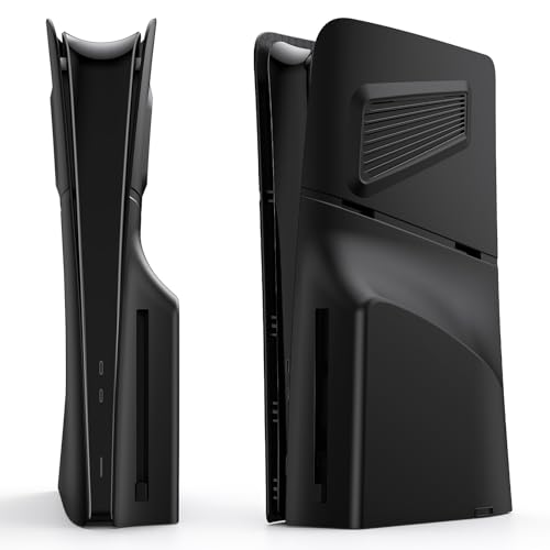 PS5 SIim Plates for Disc Edition, innoAura PS5 Slim Faceplate with Cooling Vents, Anti-Scratch Dustproof Protective PS5 Slim Cover, Premium ABS Replacement Shell for PS5 Slim Disc Edition (Black)