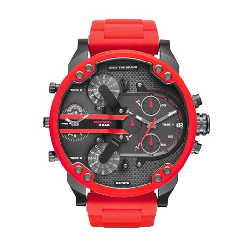 Diesel Mr. Daddy 2.0 Stainless Steel and Silicone Chronograph Men's Watch, Color: Gunmetal, Red (Model: DZ7370)